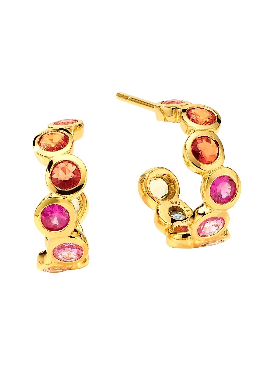 Women's Stardust Starlet 18K Yellow Gold & Rainbow Sapphire Huggie Hoop Earrings - Sapphire Rainbow