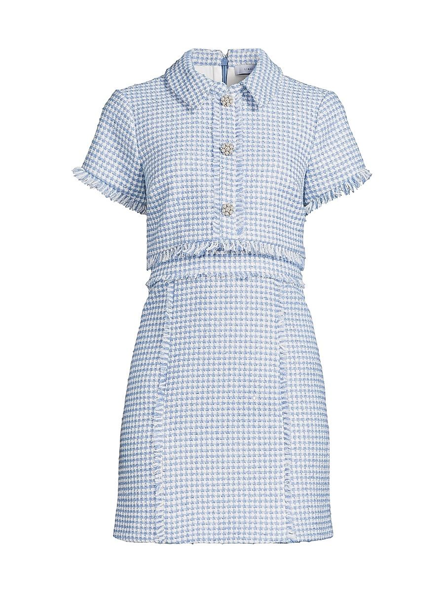 Women's Daisy Gingham Tweed Minidress - Blue Multi - Size 14