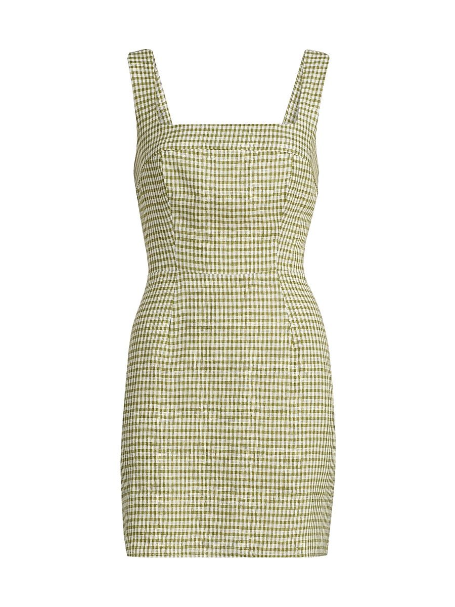 Women's Celosia Gingham Linen Minidress - Avocado Check - Size 10