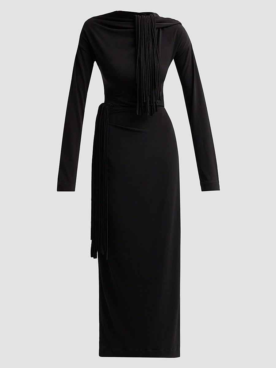 Altuzarra Women's Garland Fringe Draped Maxi Dress - Black - Size 12