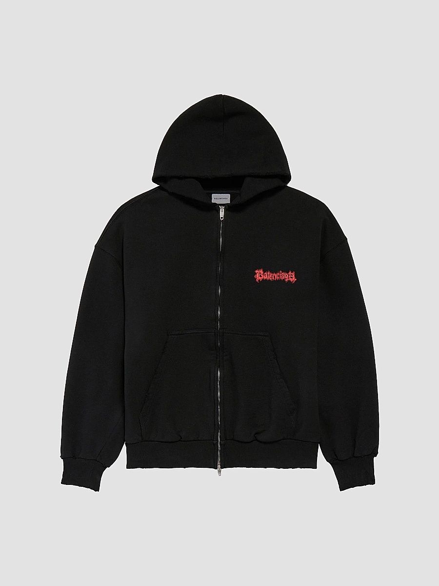 Balenciaga Men's Salon De Couture Zip-Up Regular Fit Hoodie - Black - Size Medium