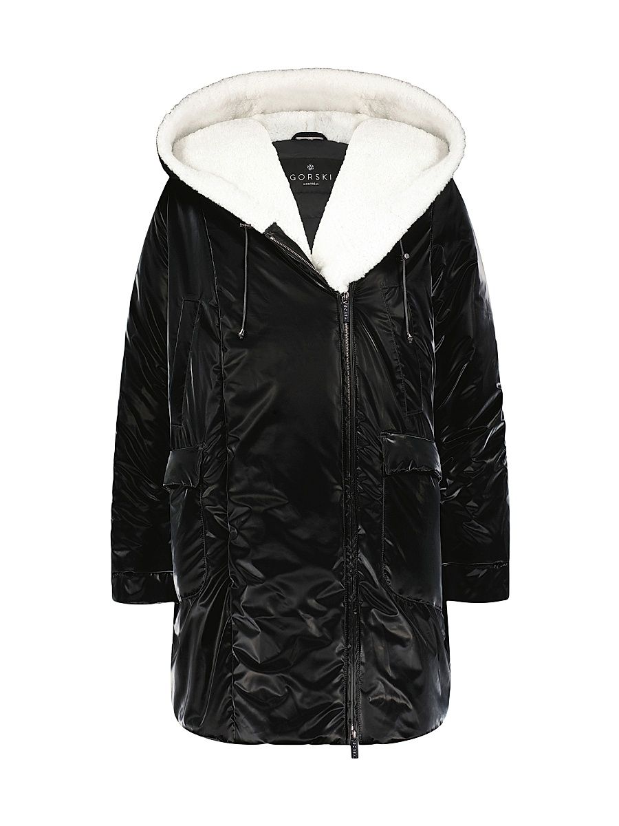 Women's Asymmetric Quilted Parka - Black - Size XL