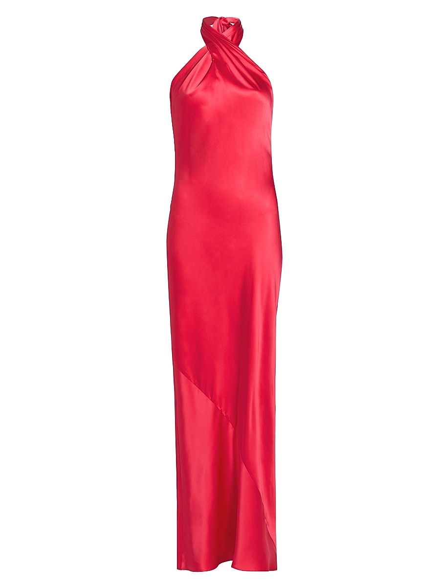 Women's Jade Silk Halterneck Maxi Dress - Fiesta - Size XL