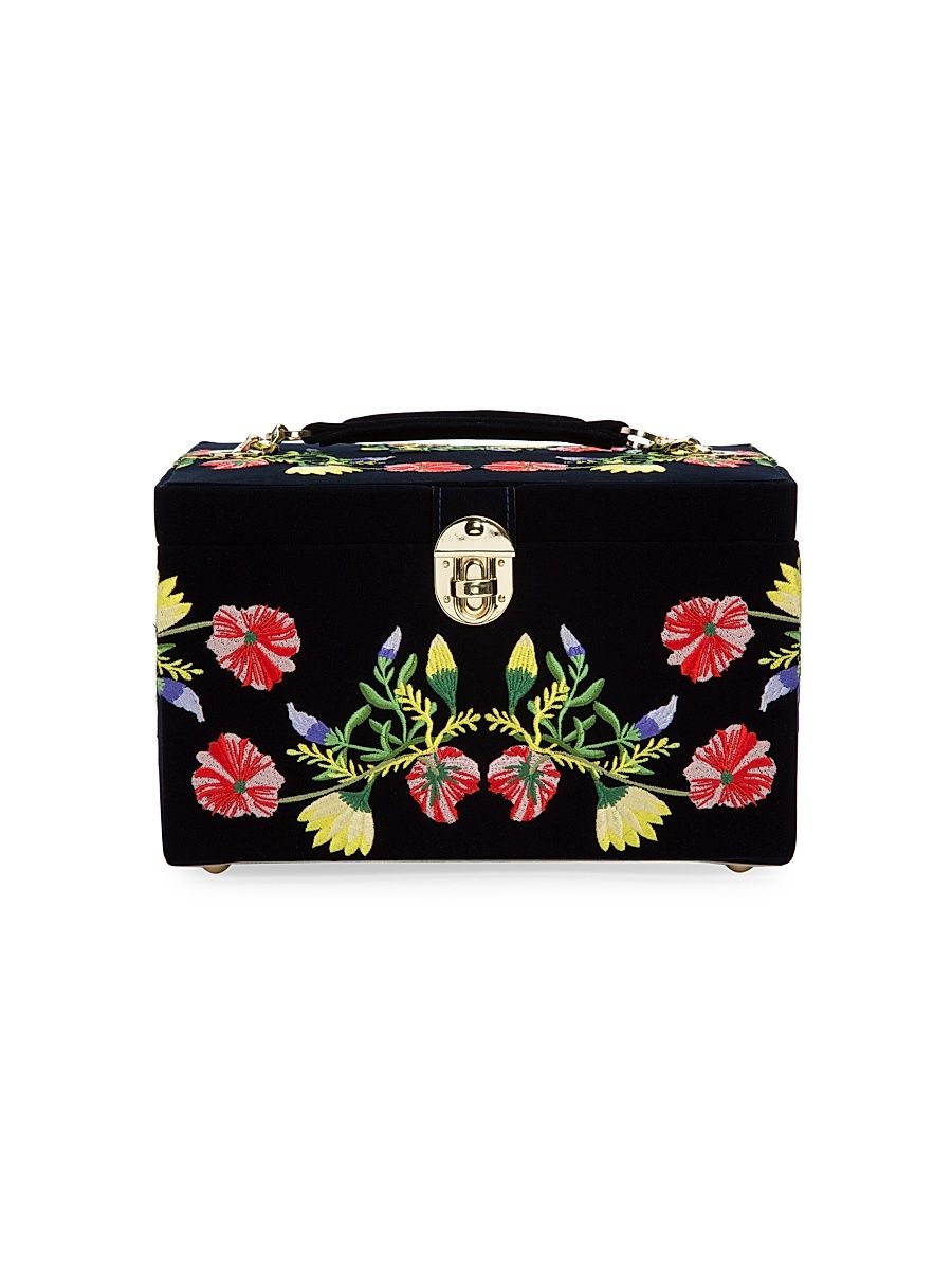 Medium Zoe Embroidered Jewelry Box - Forest Green