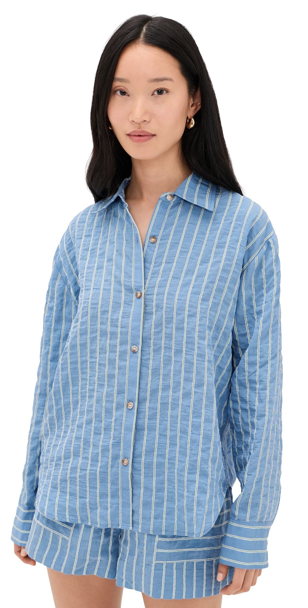 La Ligne Oversized Button Down Shirt Chambray Stripe XL
