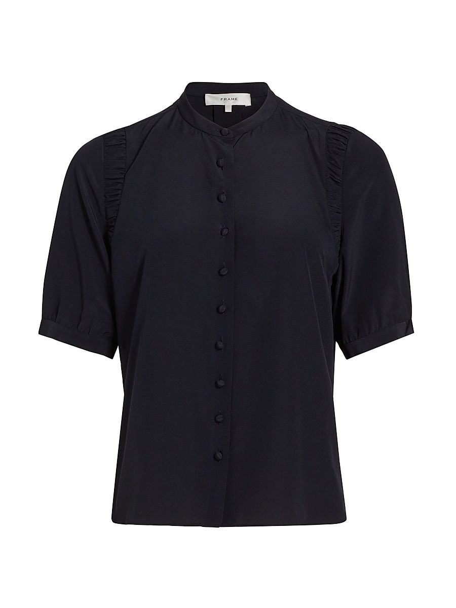 Women's The Silk Gathered Top - Navy - Size Large