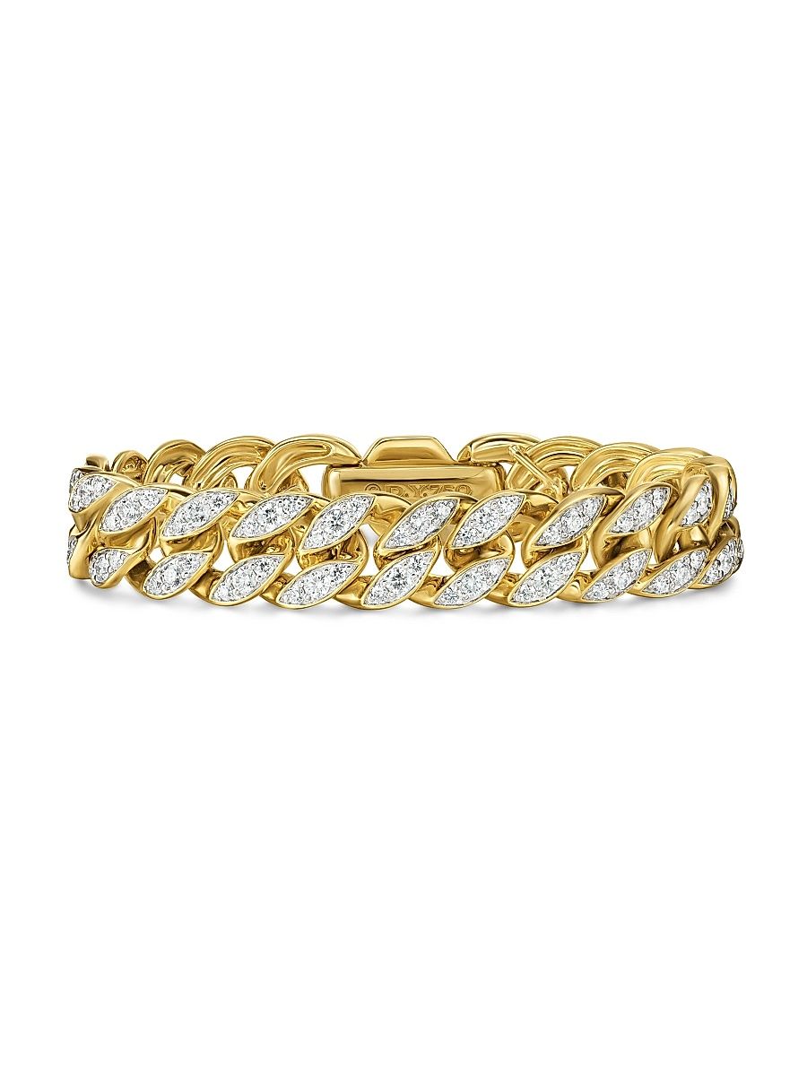 Women's Curb Chain Bracelet in 18K Yellow Gold - Diamond - Size Small