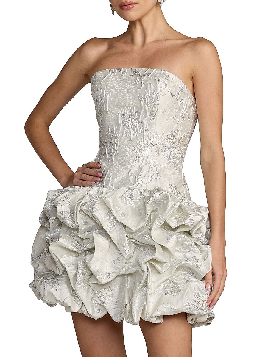 Women's Brocade Strapless Bubble Hem Minidress - Ivory - Size 12