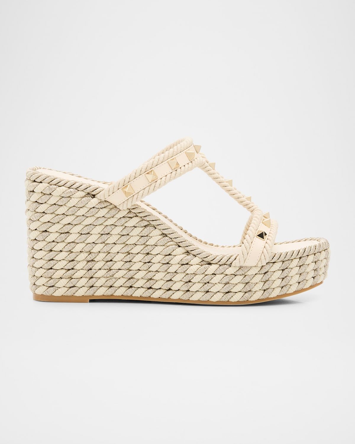 90mm Rockstud Metallic T-Strap Espadrille Sandals