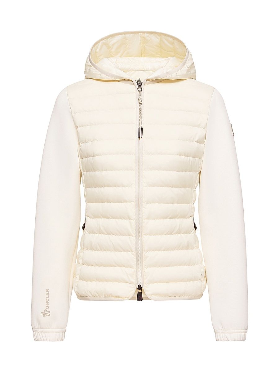 Women's Down-Filled Zip-Up Hoodie Cardigan - White Ivory - Size Small