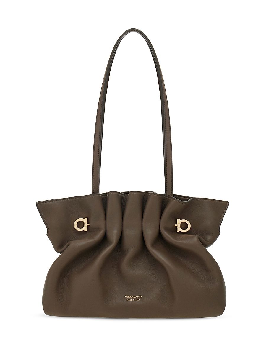 Women's Gancini Piercing Gath Leather Clutch - Concrete