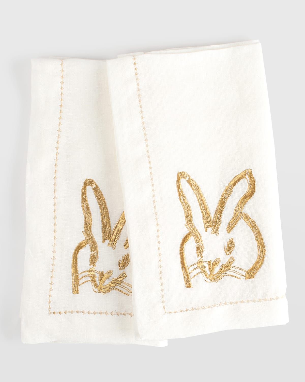 Painted Bunny Embroidered Dinner Napkin - White/Gold
