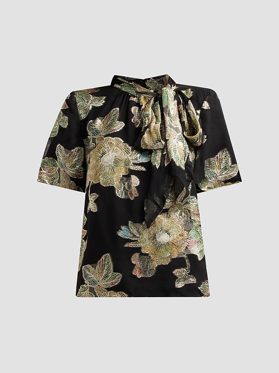 Ramy Brook Women's Balinda Floral Embroidered Top - Black Metallic Floral - Size XXS