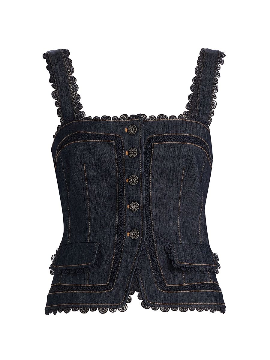 Women's Myra Guipure Lace Denim Top - Indigo - Size XL