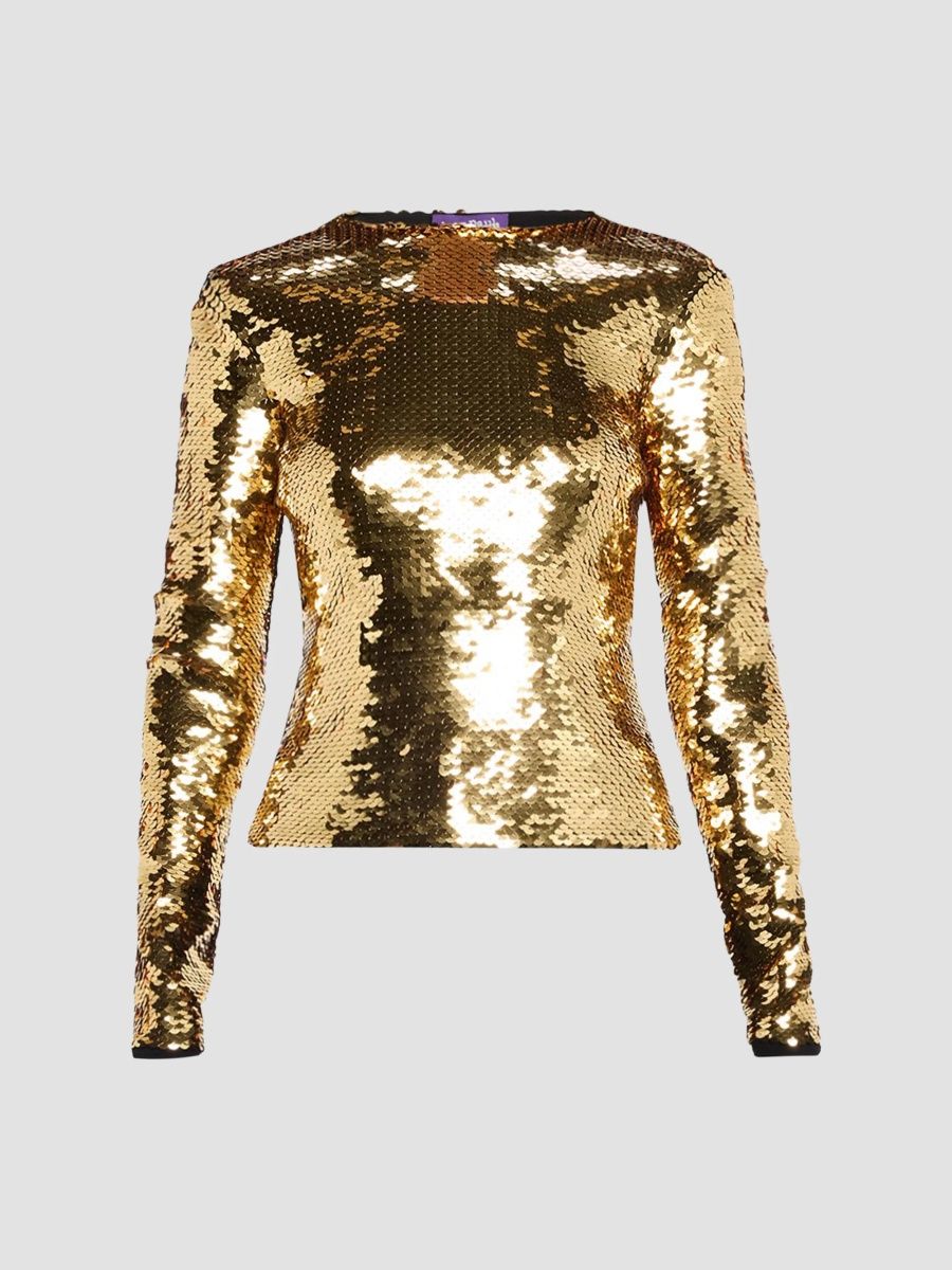 Jean Paul Gaultier Women's Sequined Long-Sleeve Top - Gold - Size XS