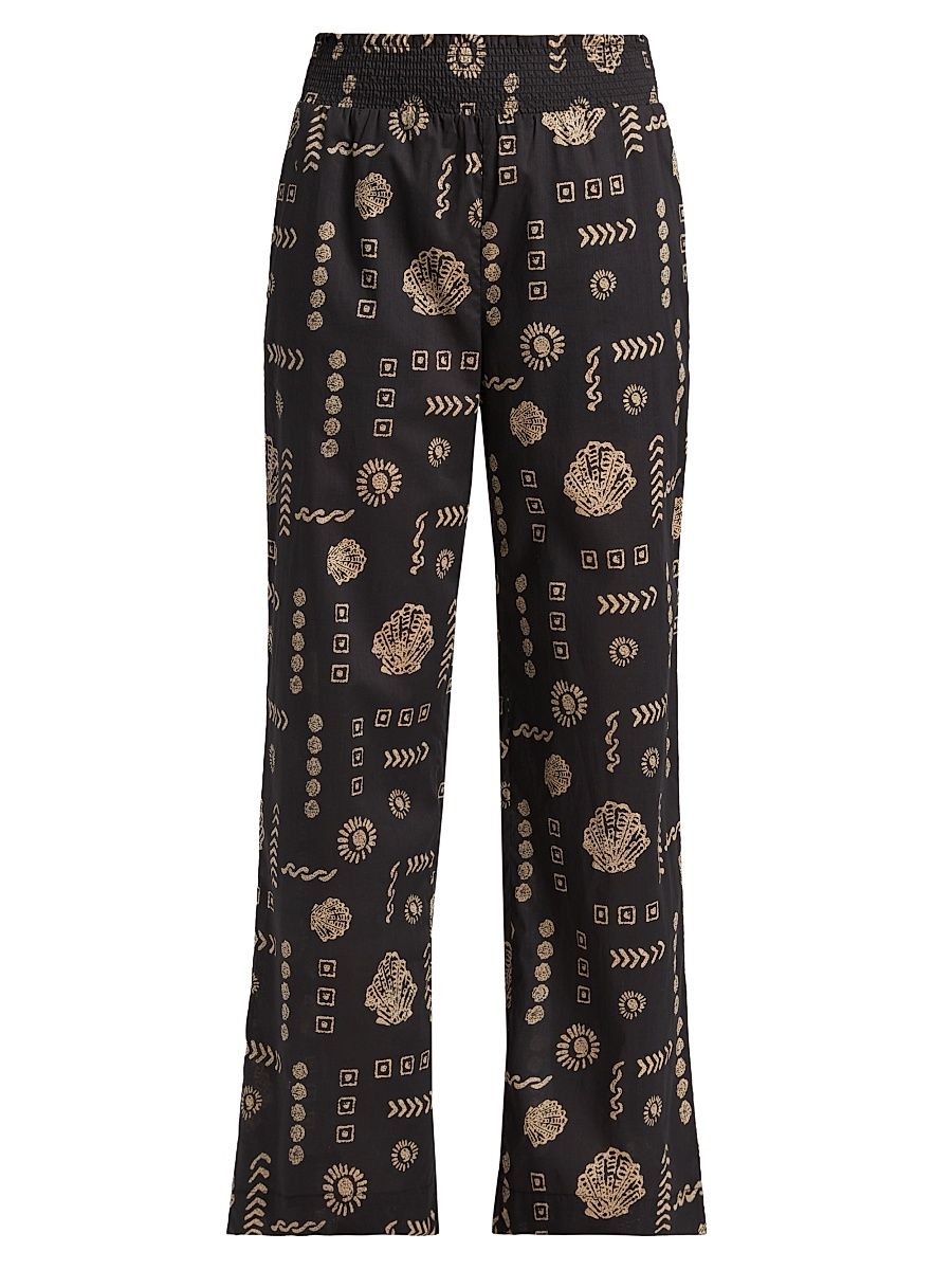 Women's Brendon Abstract Cotton Straight Pants - Beach Shells - Size Medium