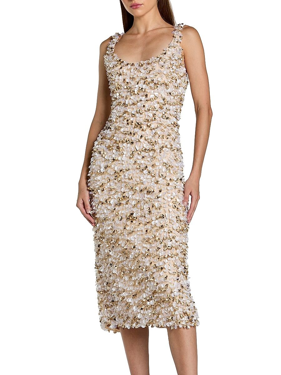 Women's Paillette Beaded Sheath Midi-Dress - Oyster - Size 14
