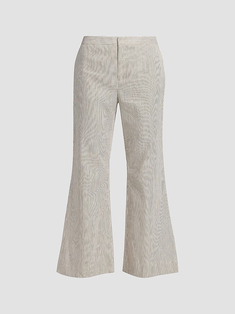 Vince Women's Striped Linen-Cotton Low-Rise Flared Pants - Taupe Wood - Size 8