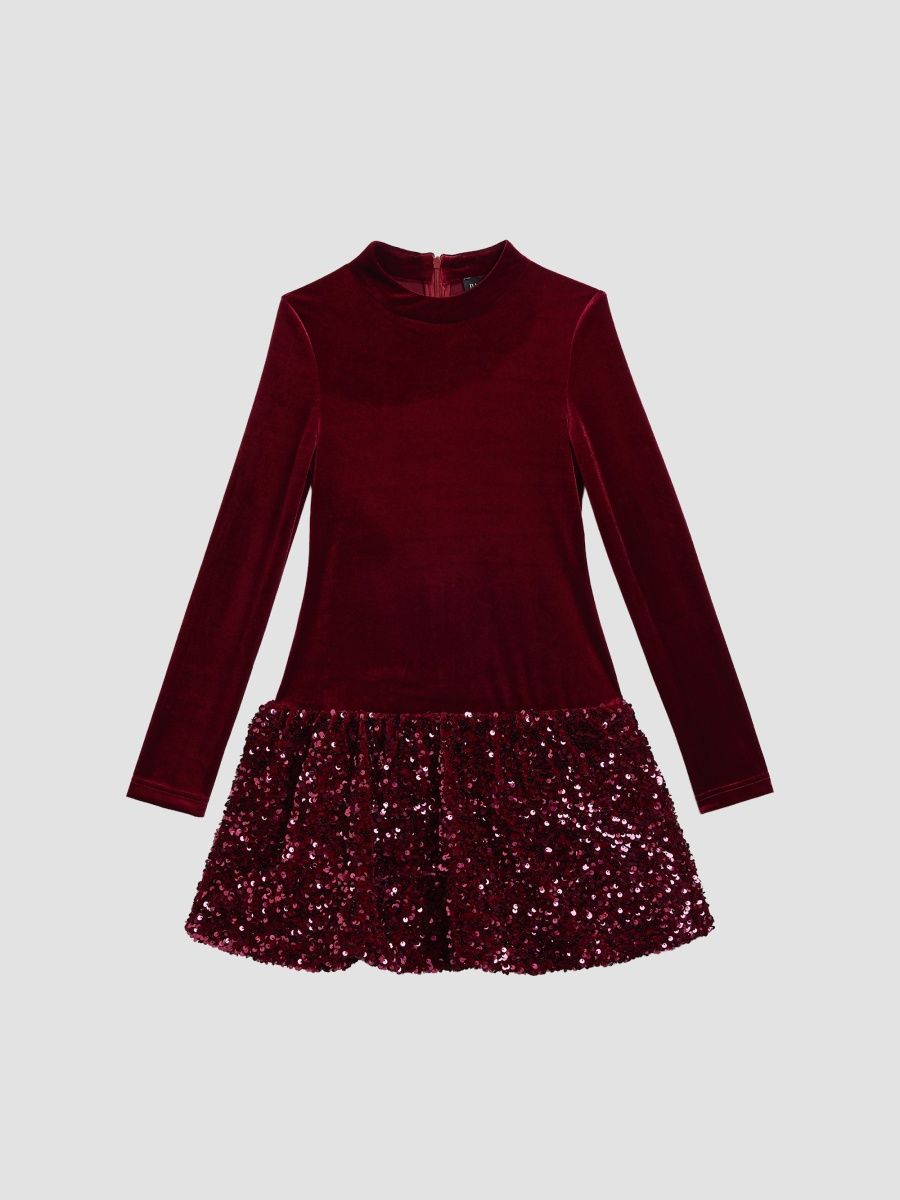Girl's Little Girl's & Girl's Andi Sequined Velvet Bubble Dress - Burgundy - Size 10