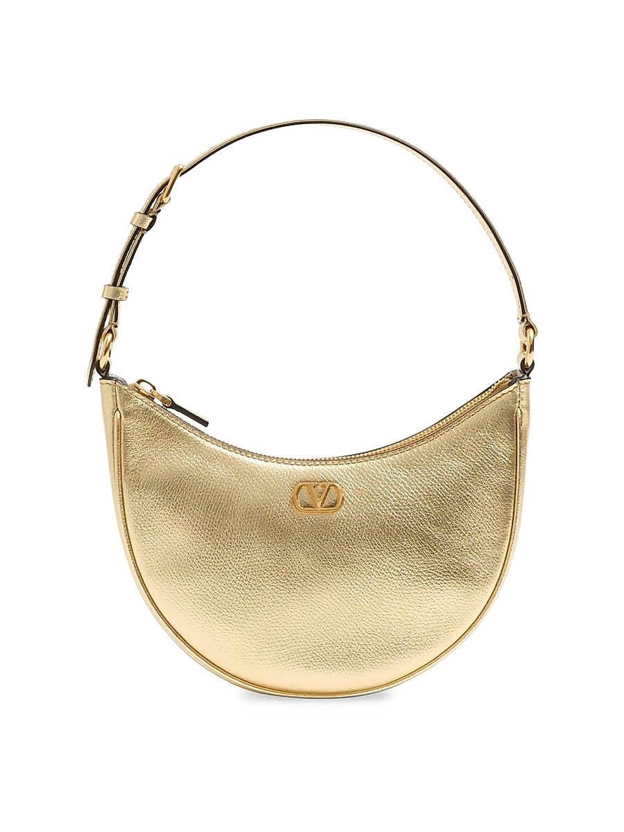 Women's VLogo Signature Mini Hobo Bag in Laminated Grainy Calfskin - Antique Brass