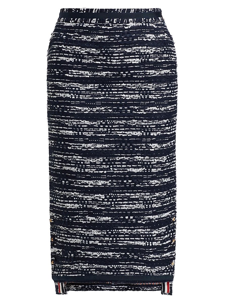 Women's Melangè Tweed Pencil Skirt - Navy - Size 2