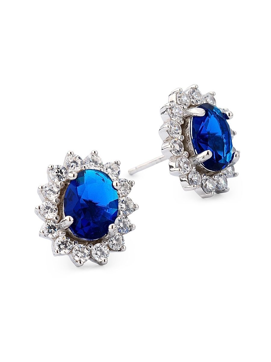 Women's Gia Sterling Silver & Cubic Zirconia Halo Stud Earrings - Sapphire