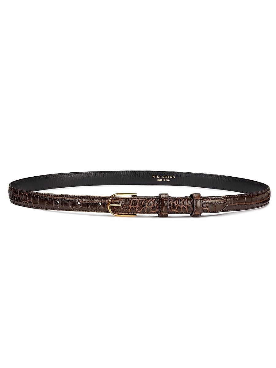 Women's Jane Snake-Embossed Leather Belt - Brown Snake Skin With Gold - Size XXL