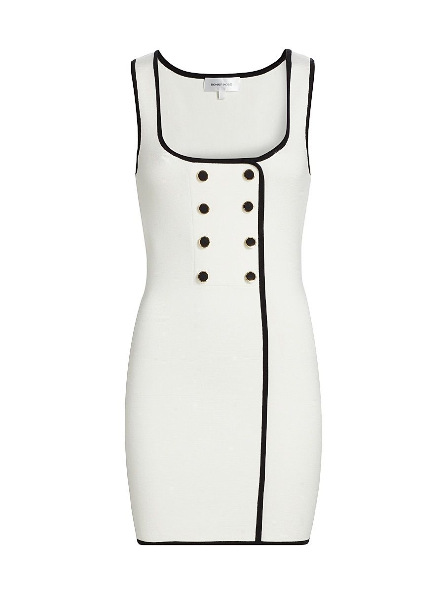 Women's Keisha Contrast-Trim Minidress - White Black - Size XL