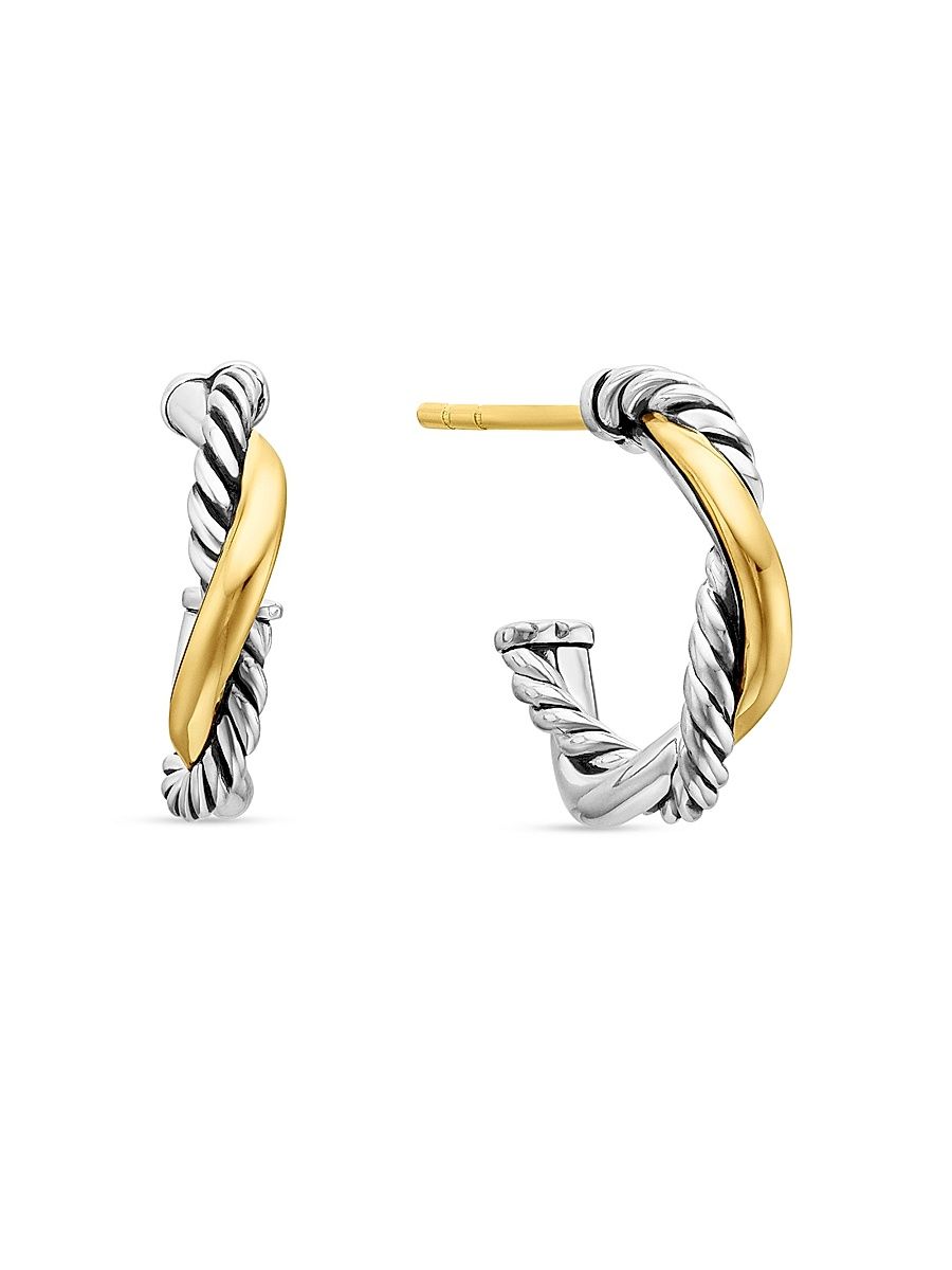 Women's Petite Infinity Huggie Hoop Earrings in Sterling Silver with 14K Yellow Gold, 3MM - Silver