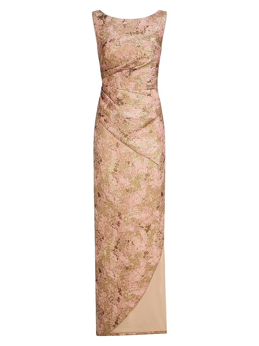 Women's Felix Metallic Abstract Jacquard Column Gown - Champagne Rose - Size 14