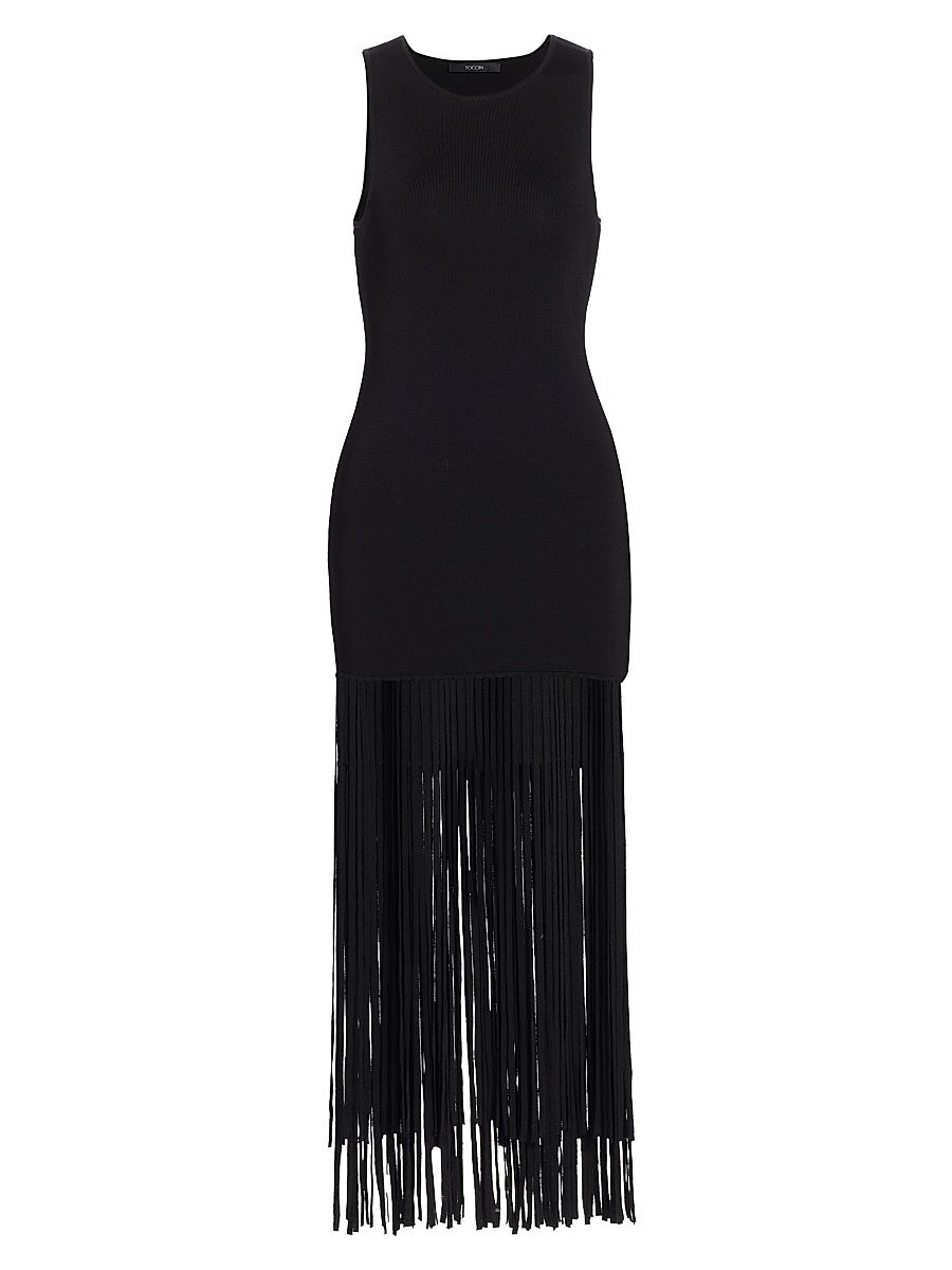 Women's Margaux Fringe Midi Sheath Dress - Jet - Size Large