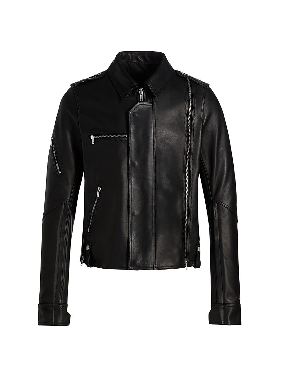 Men's Giacca Leather Jacket - Black - Size 34