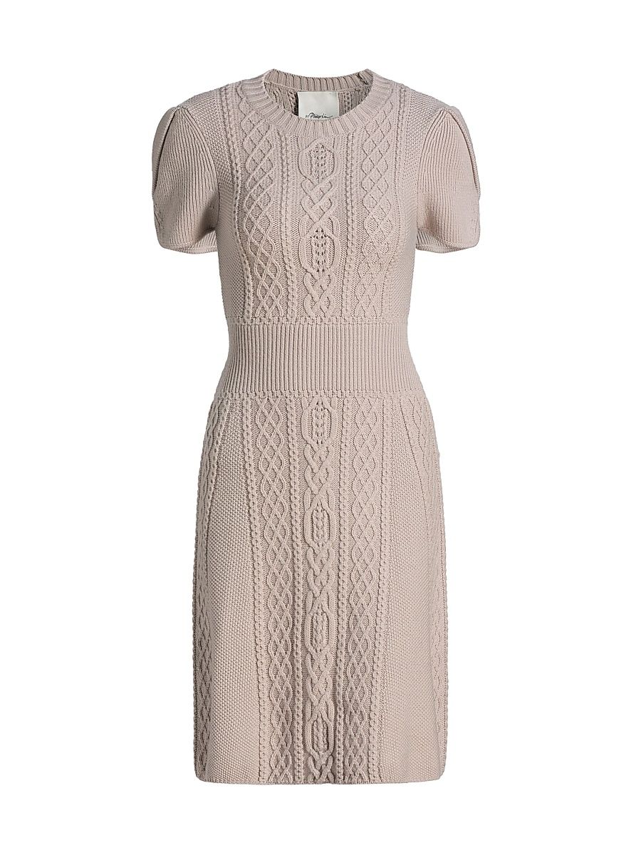 Women's Cable-Knit Tulip Dress - Oyster - Size Large
