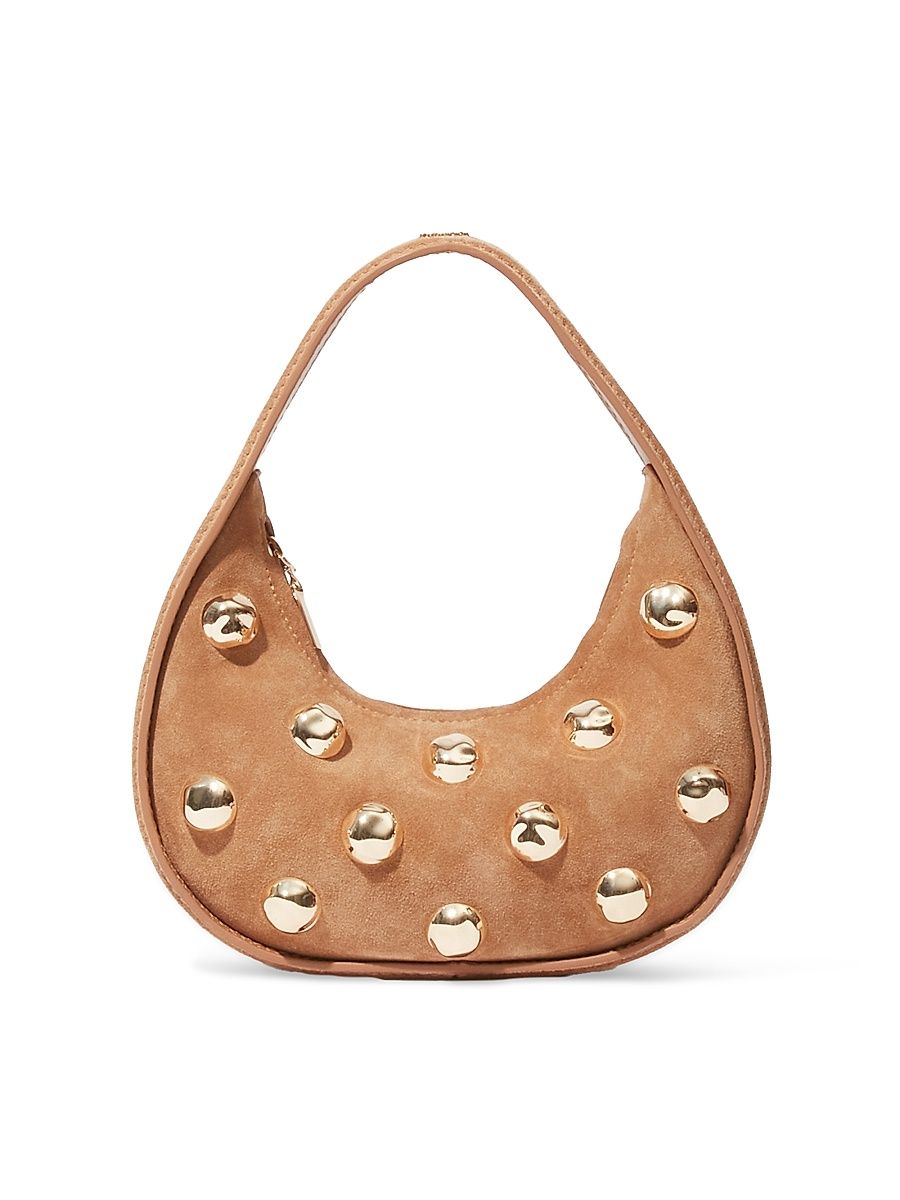 Women's Finn Studded Suede Shoulder Bag - Camel