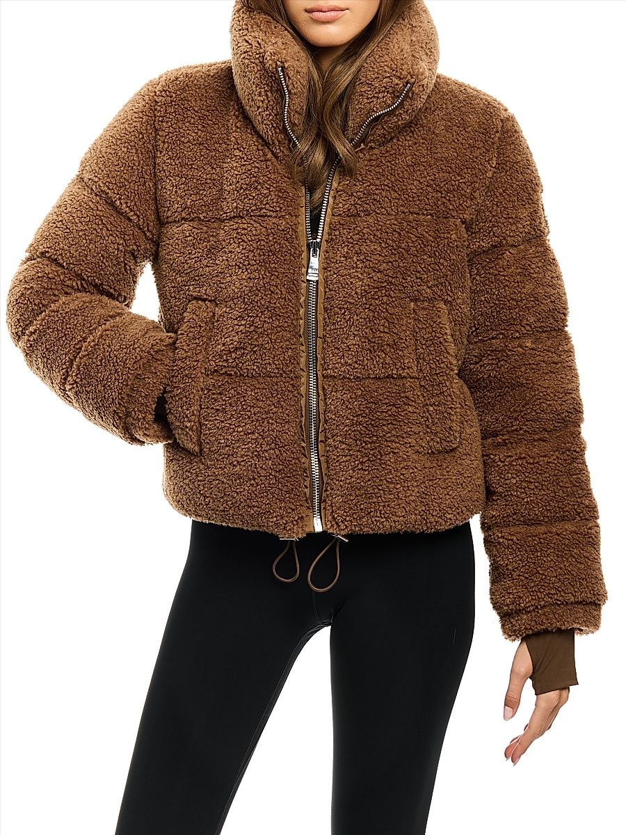 Women's Gemma Quilted Sherpa Puffer Jacket - Cappuccino - Size Large