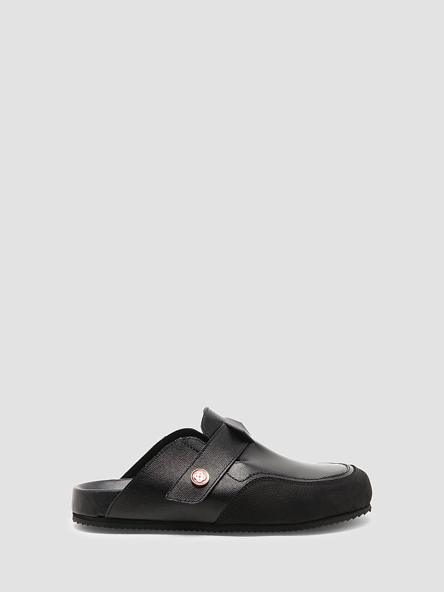 Men's Outdoor Pebbled-Grain Leather Mules - Black - Size 8
