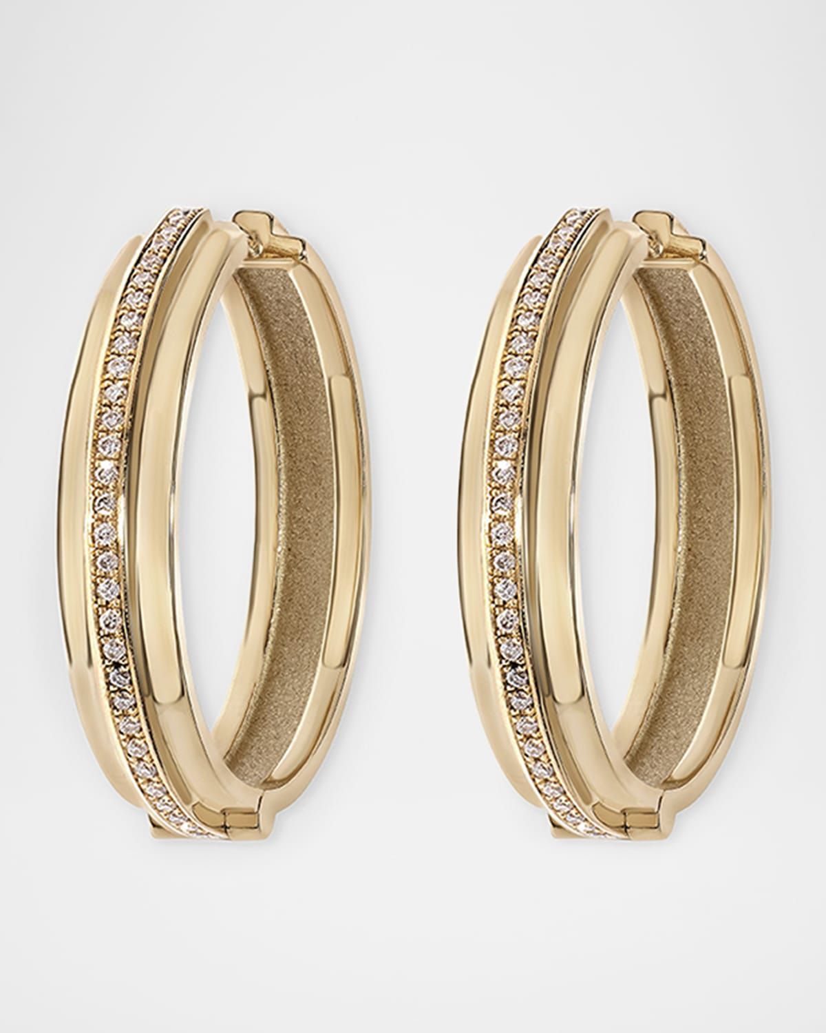 16K Yellow Gold Staircase 3 Tier Hinged Diamond Huggie Earrings