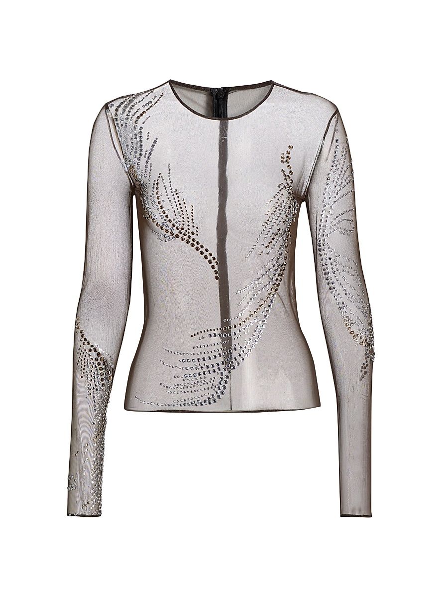 Women's Darwin Embellished Mesh Top - Nocciola - Size 10