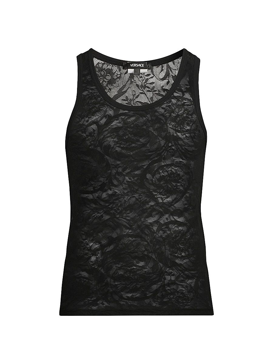Men's Barocco Sheer Lace Tank - Black - Size XL
