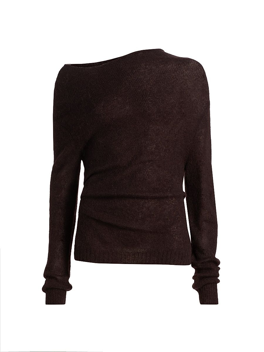 Women's Freya Asymmetric Alpaca-Blend Sweater - Dark Umber - Size Large