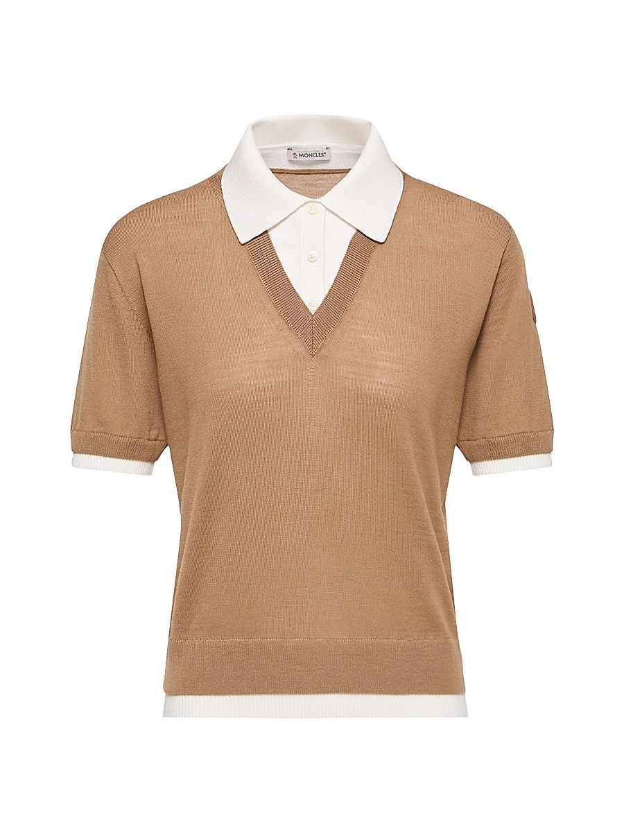 Women's Polo Shirt in Wool - Beige - Size Large