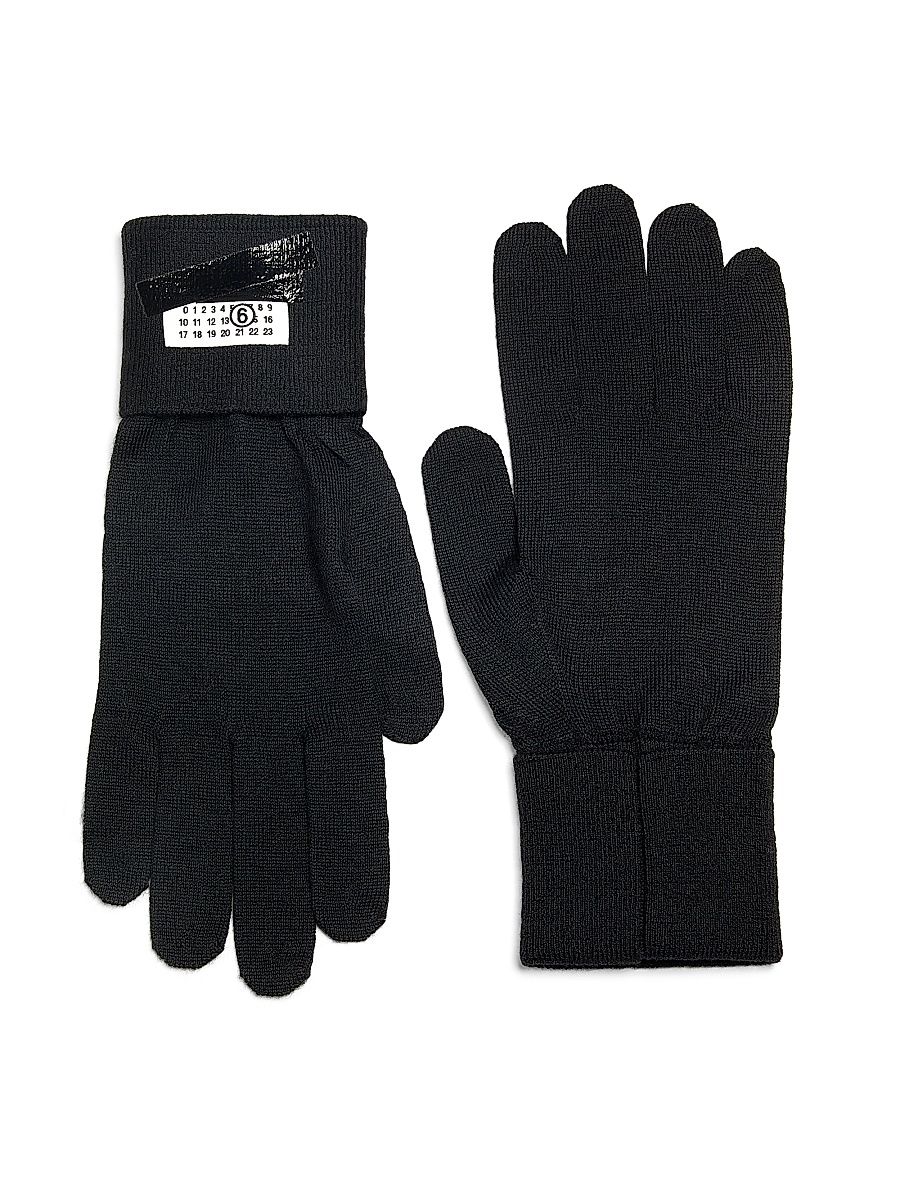 Men's Logo Patch Wool-Nylon Gloves - Black - Size Small