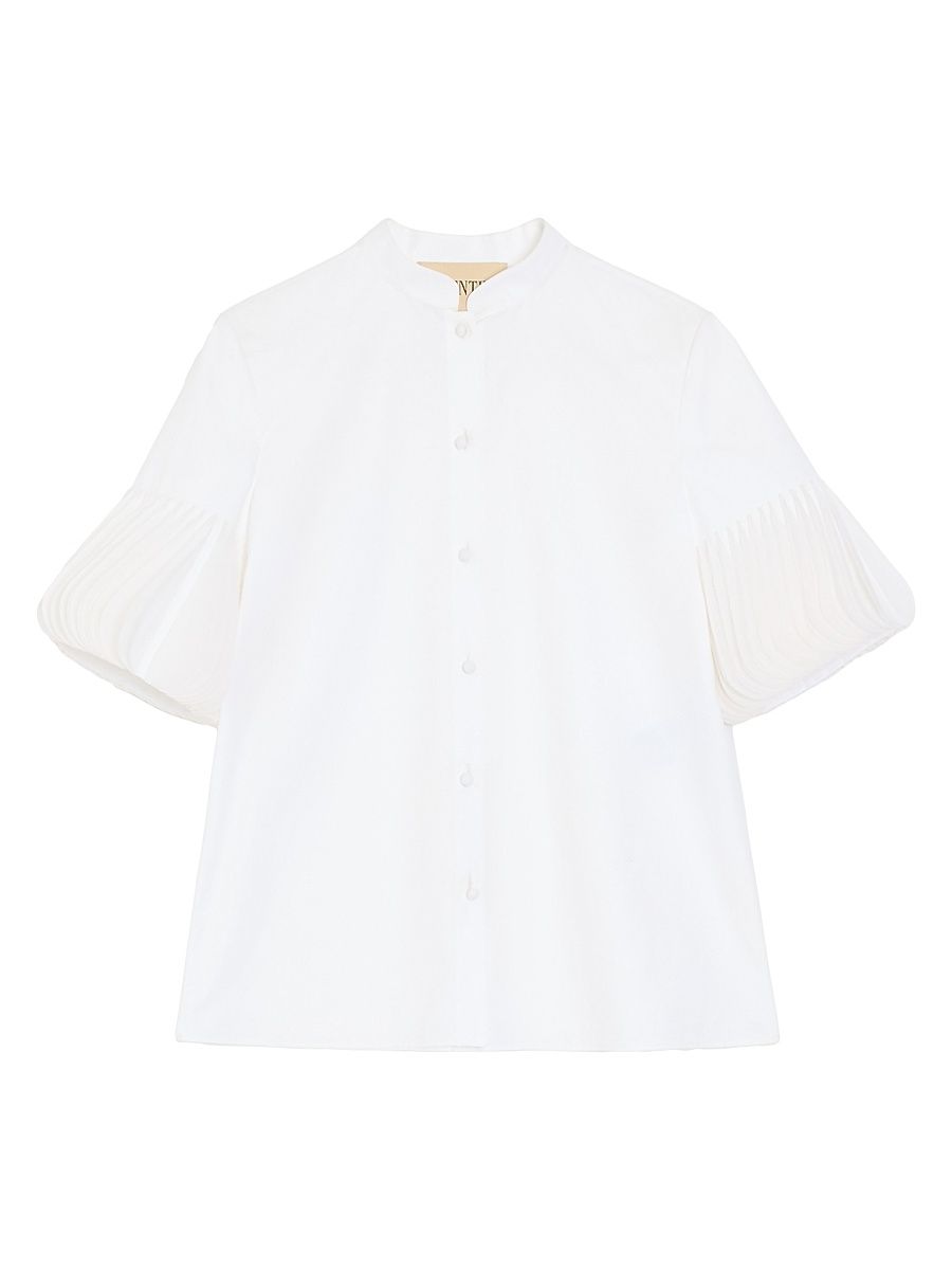 Women's Embroidered Cotton Poplin Shirt - White - Size 0