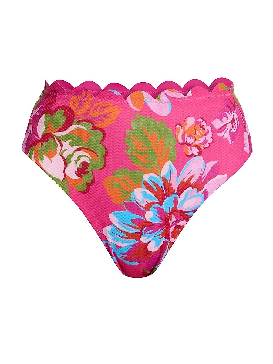 Women's Nessa Floral Scallop High-Rise Bikini Bottom - Sugar Bloom - Size XL