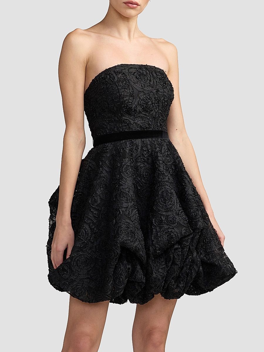 Women's Floral Lace Strapless Bubble Mini Dress - Black - Size 12