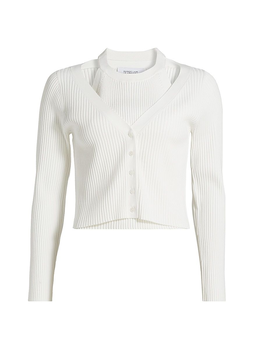 Women's Lonnie Rib-Knit Layered Cardigan - White - Size Large