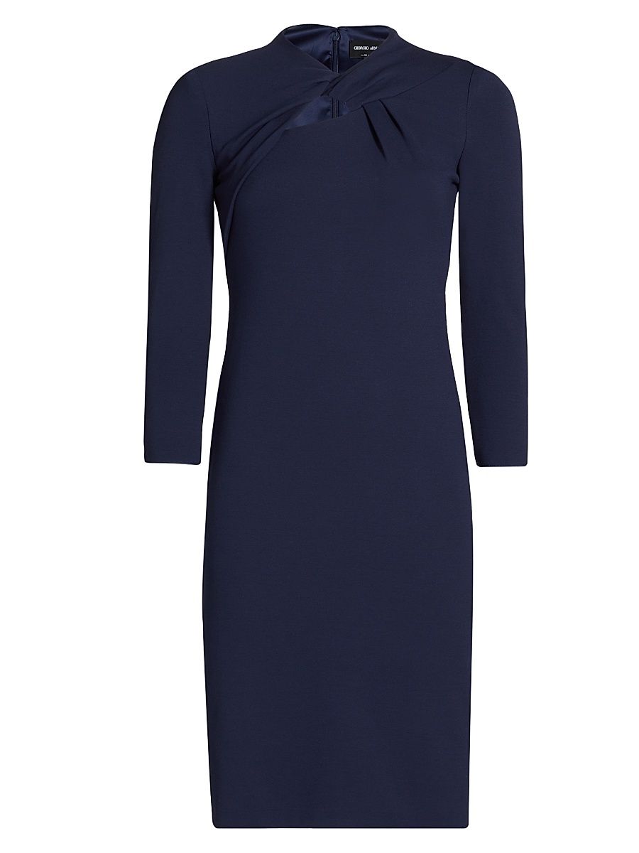 Women's Twist Neck Jersey Dress - Dark Blue - Size 10