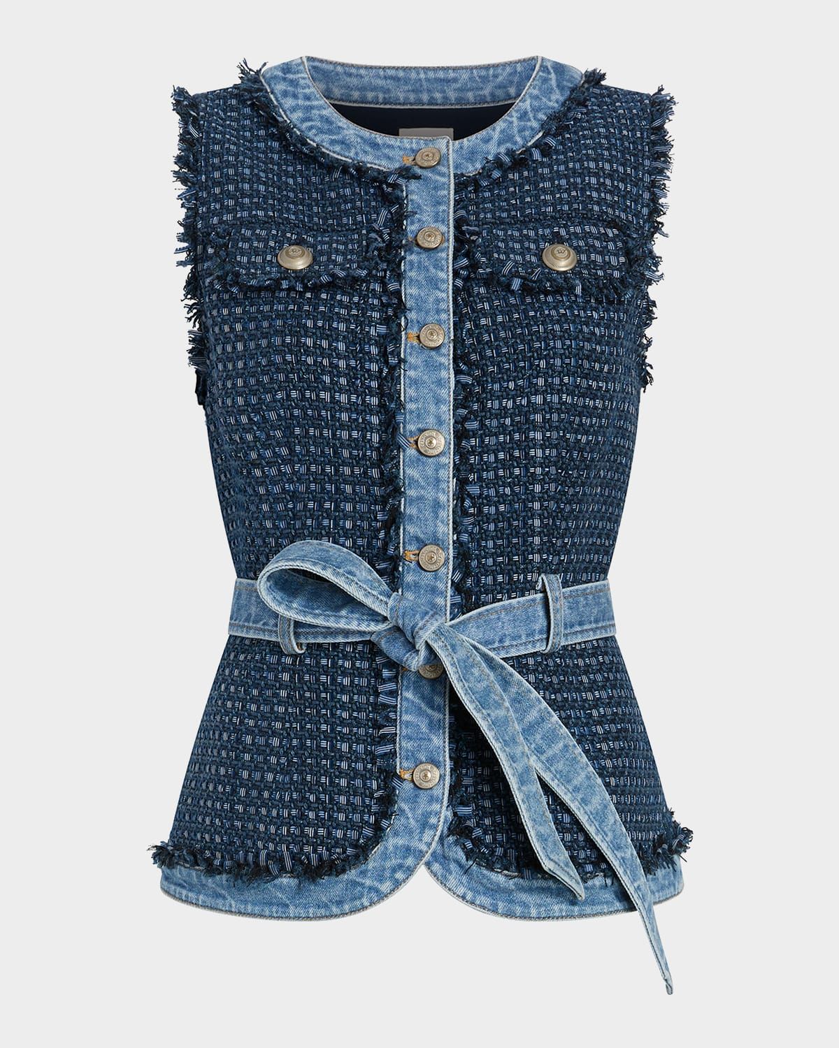 Joans Belted Bouclé Denim Vest