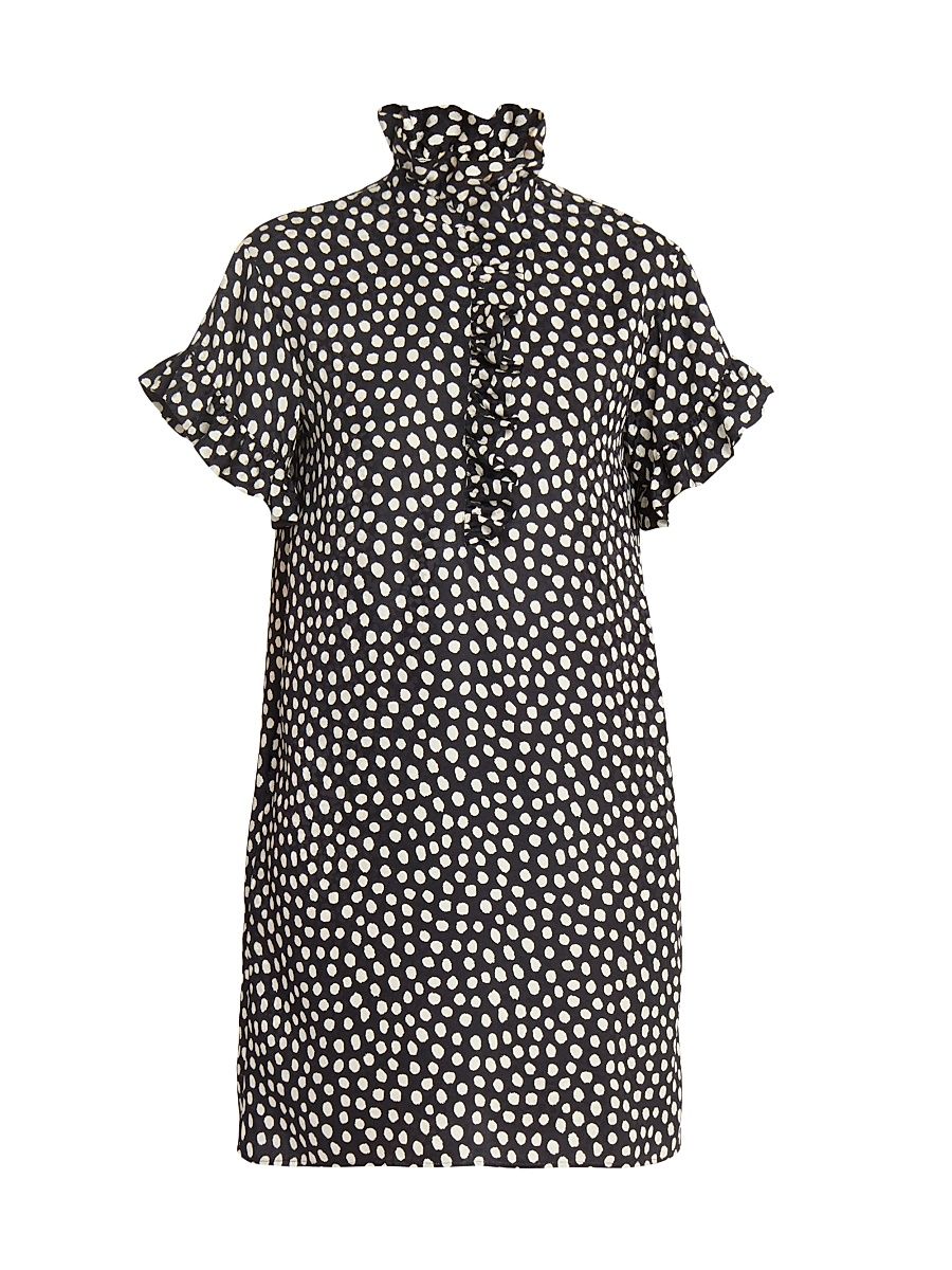 Women's Dot Ruffle Silk Minidress - Beige Black - Size 8