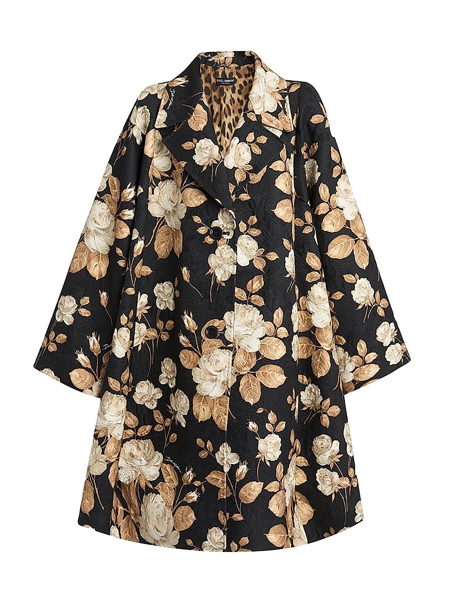 Women's Floral Brocade A-Line Coat - Rose - Size 10